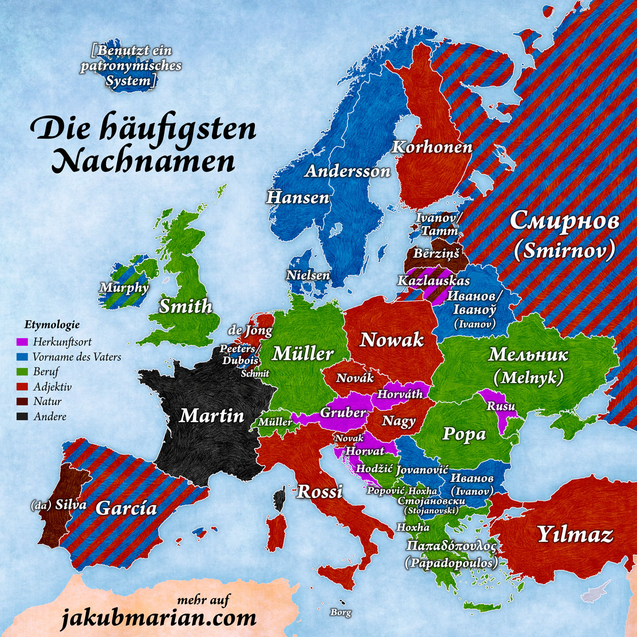 Die häufigsten Nachnamen in Europa